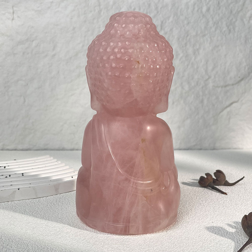Large Rose Quartz Meditating Baby Buddha Figurine (1kg)