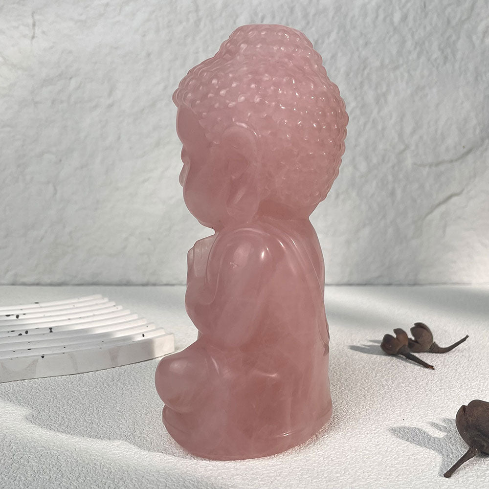 Large Rose Quartz Meditating Baby Buddha Figurine (1kg)