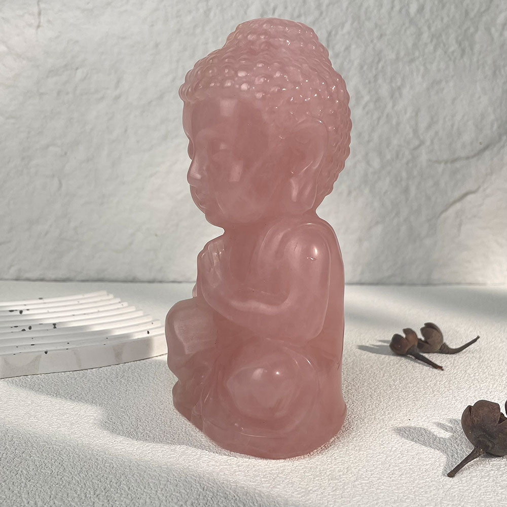 Large Rose Quartz Meditating Baby Buddha Figurine (1kg)