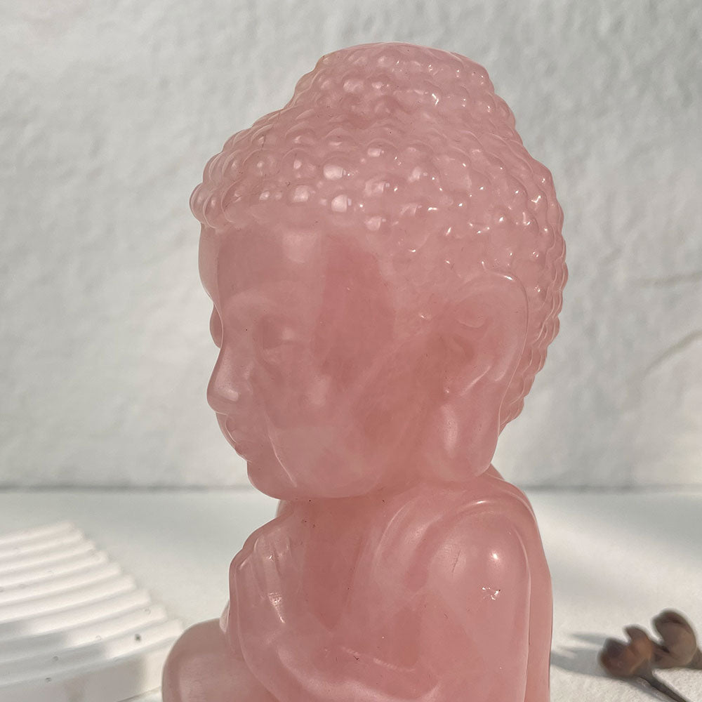 Large Rose Quartz Meditating Baby Buddha Figurine (1kg)