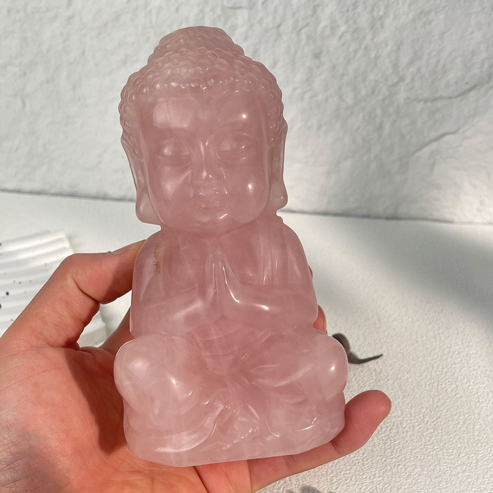 Large Rose Quartz Meditating Baby Buddha Figurine (1kg)
