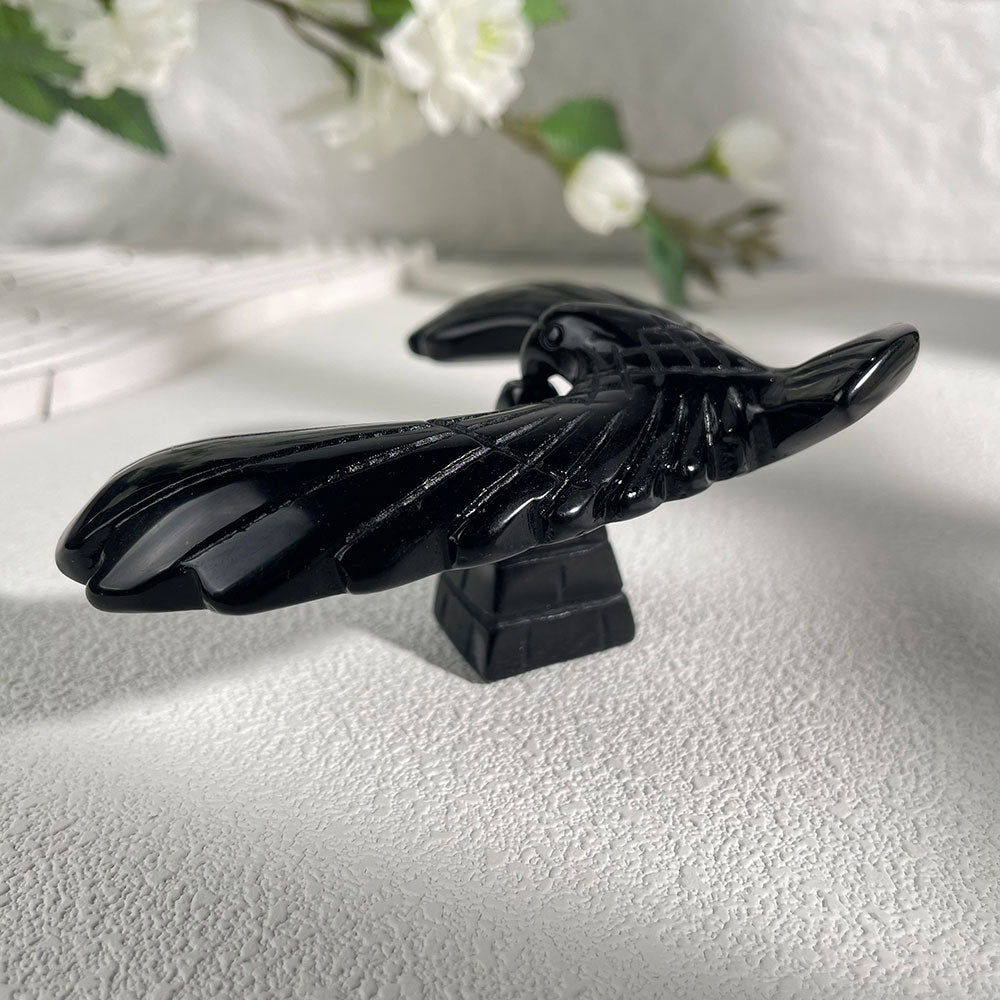Hand-Carved Obsidian Balancing Bird - Executive Crystal Desk Decor