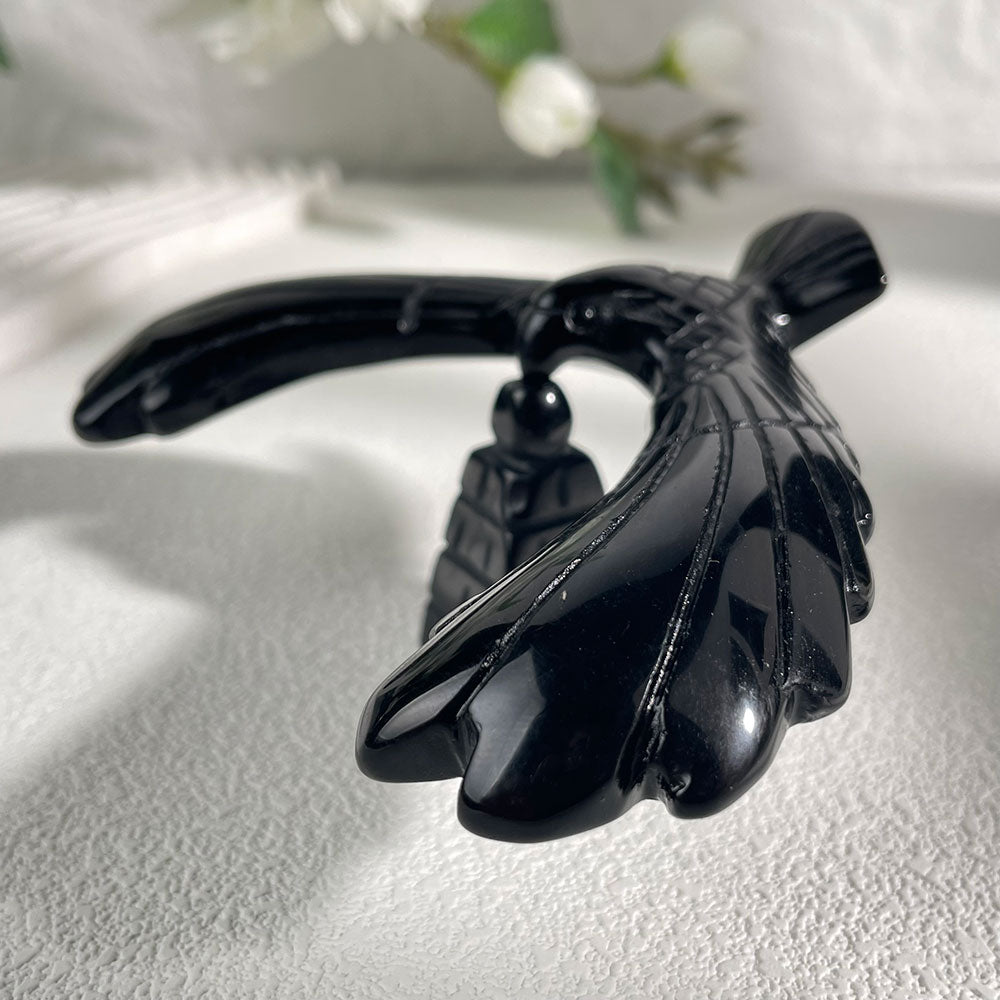 Hand-Carved Obsidian Balancing Bird - Executive Crystal Desk Decor