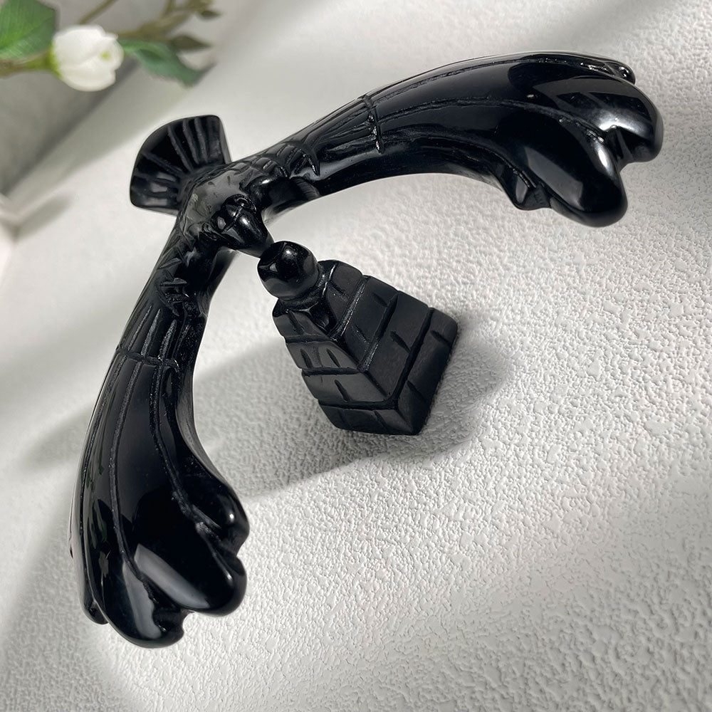 Hand-Carved Obsidian Balancing Bird - Executive Crystal Desk Decor