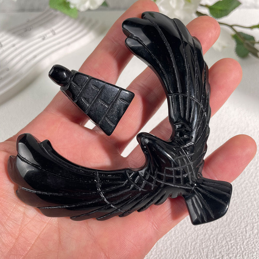 Hand-Carved Obsidian Balancing Bird - Executive Crystal Desk Decor