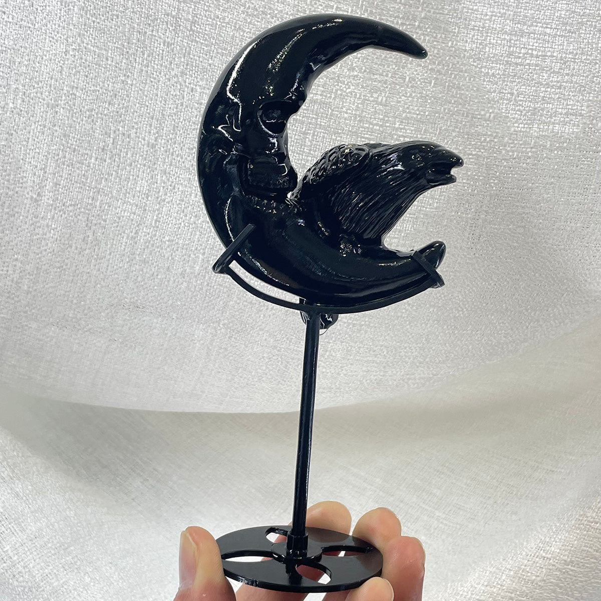 Black Obsidian Crow Skull Moon Crystals Raven Healing Stone Figurine Handcraft