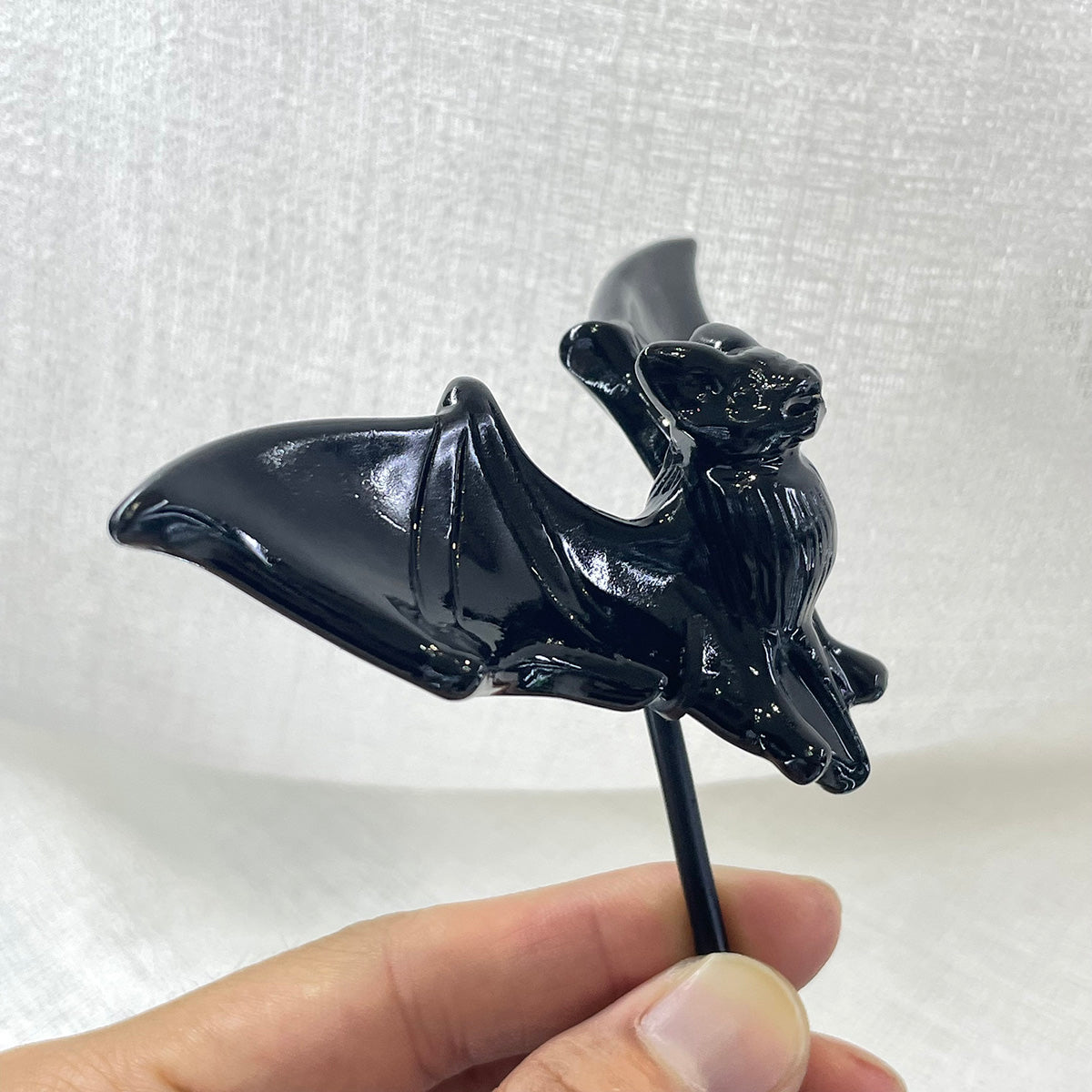 Black Obsidian Bat Natural Crystals Handcraft Figurine Healing Stone