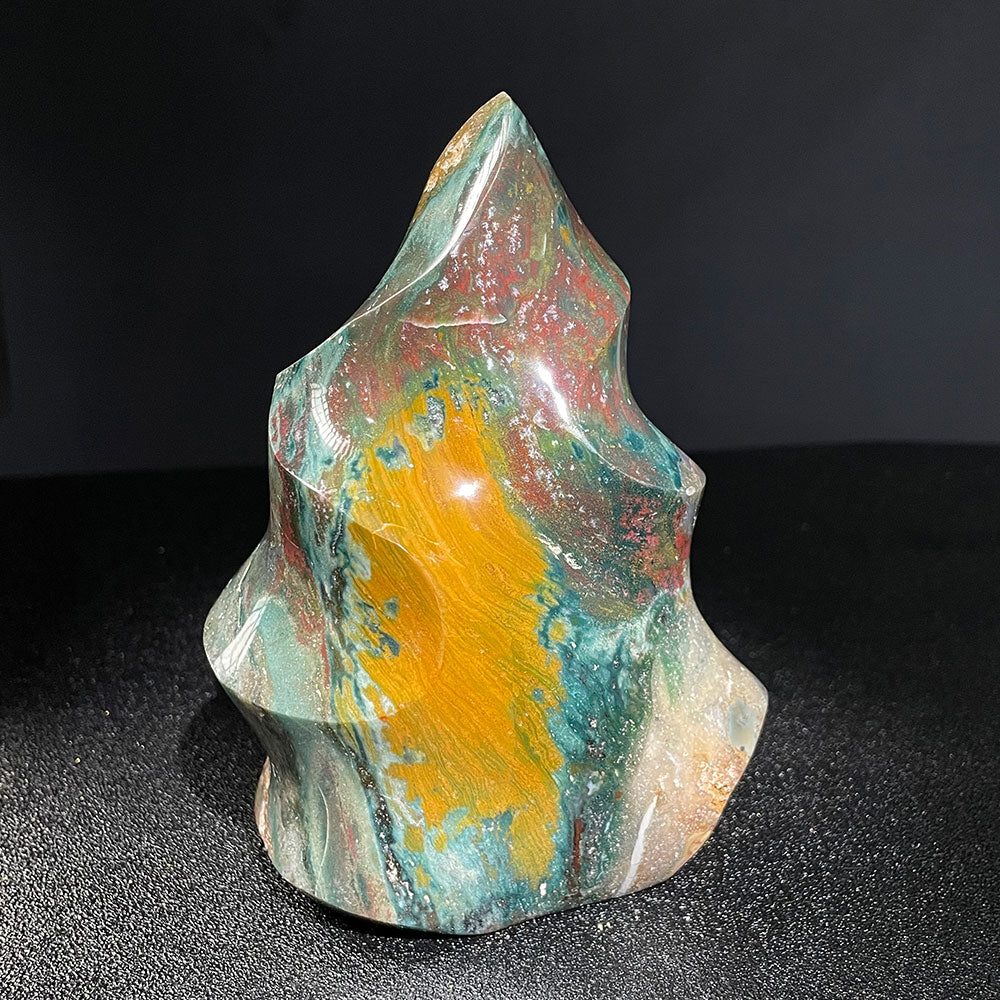Natural Ocean Jasper Flame Specimen - Bold Yellow & Green Swirls