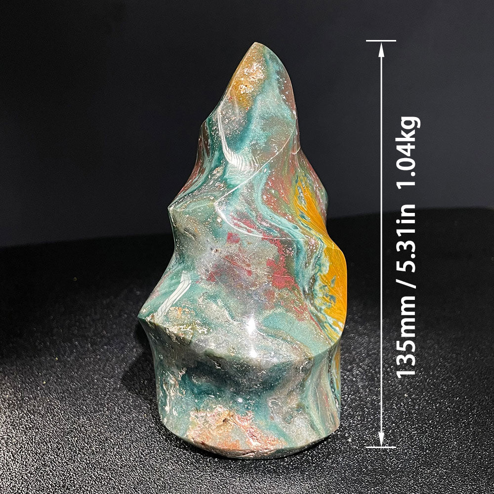 Natural Ocean Jasper Flame Specimen - Bold Yellow & Green Swirls