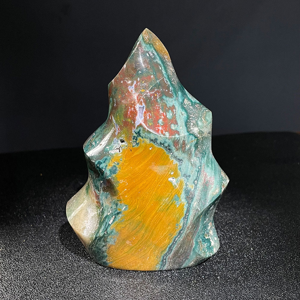 Natural Ocean Jasper Flame Specimen - Bold Yellow & Green Swirls