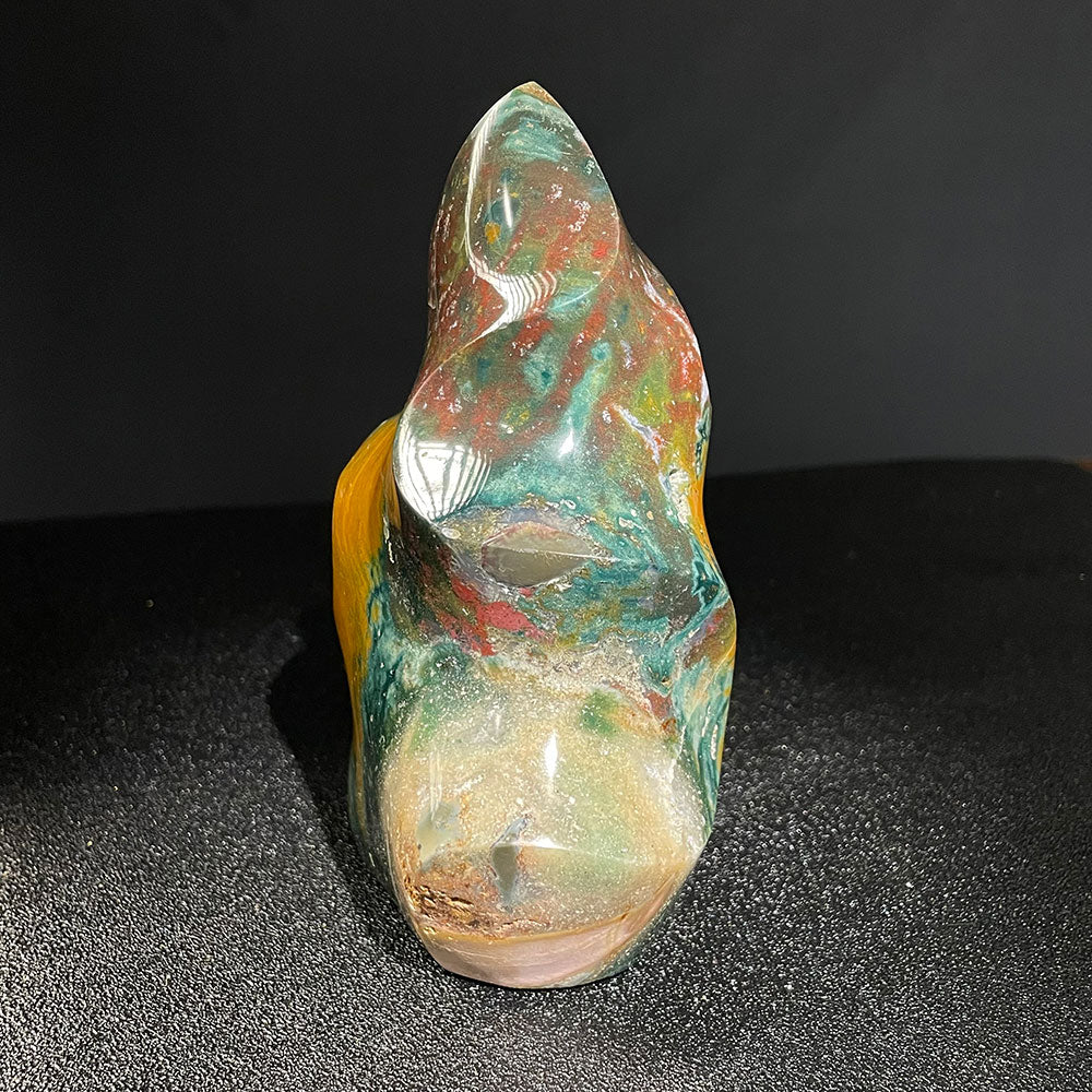 Natural Ocean Jasper Flame Specimen - Bold Yellow & Green Swirls