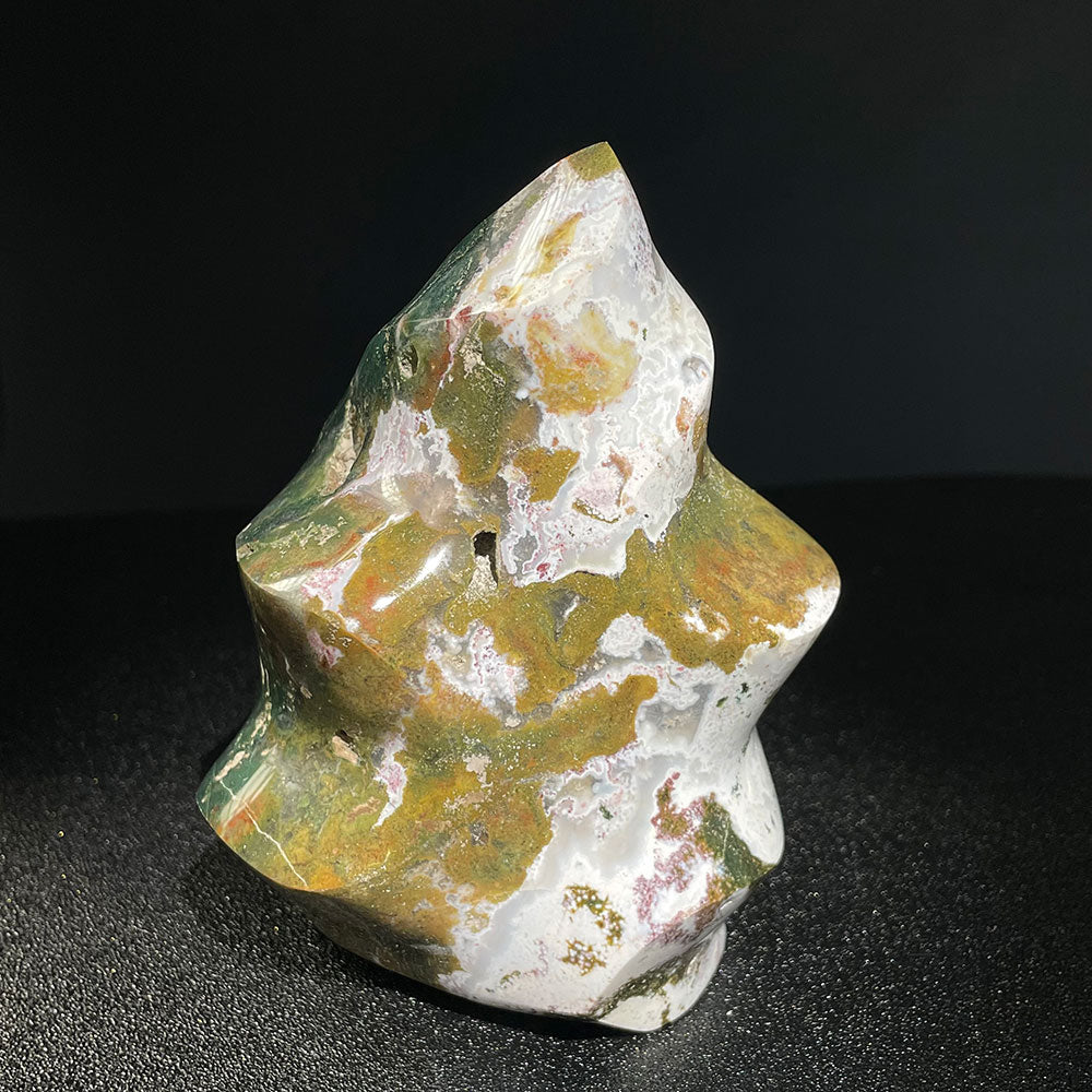 Exact Piece: Massive 1.15kg Earthy Ocean Jasper Flame Carving