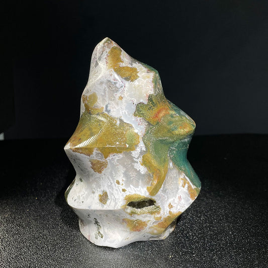 Exact Piece: Massive 1.15kg Earthy Ocean Jasper Flame Carving