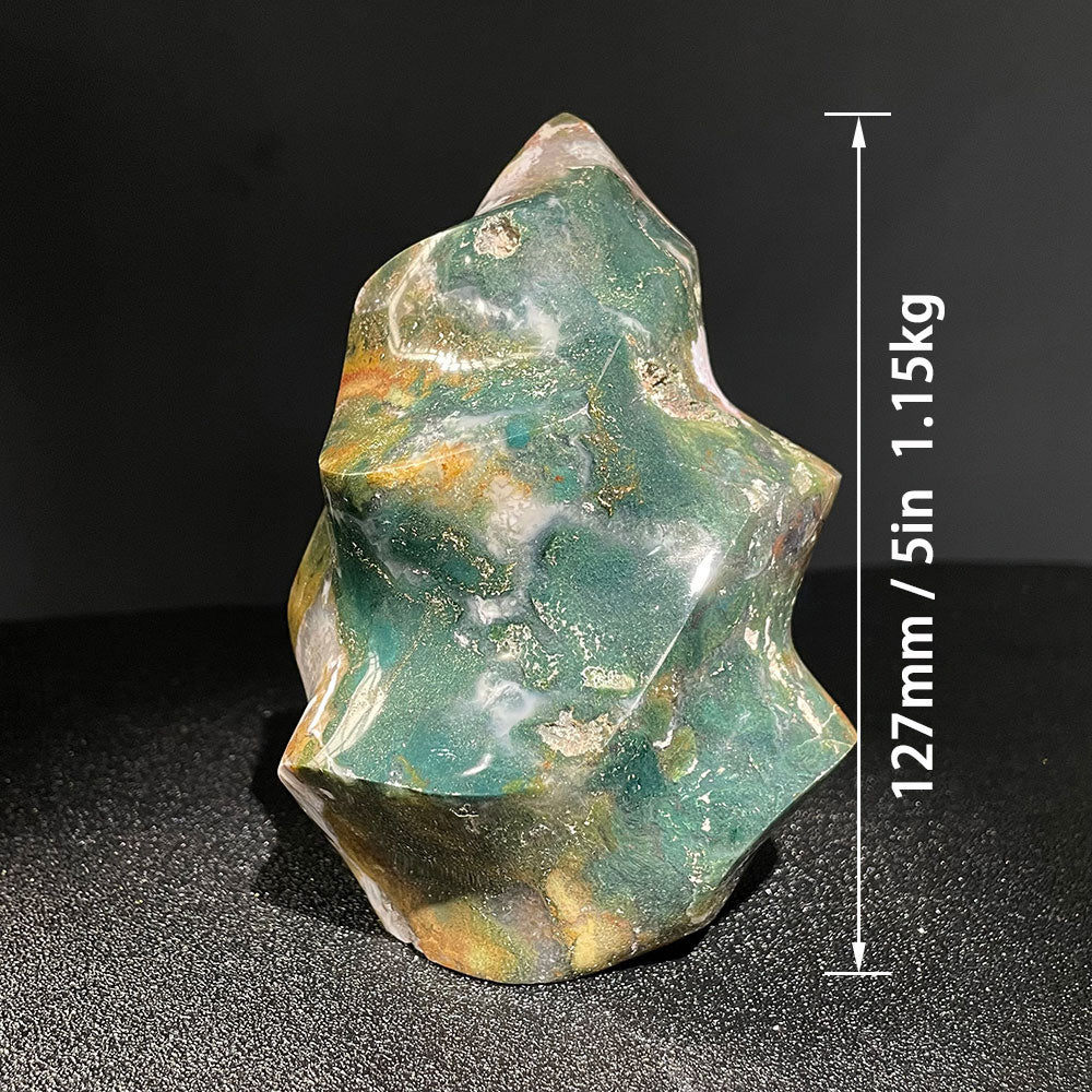 Exact Piece: Massive 1.15kg Earthy Ocean Jasper Flame Carving