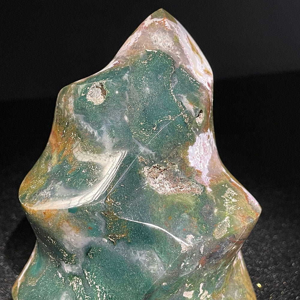 Exact Piece: Massive 1.15kg Earthy Ocean Jasper Flame Carving