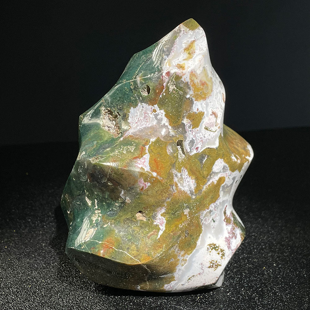 Exact Piece: Massive 1.15kg Earthy Ocean Jasper Flame Carving
