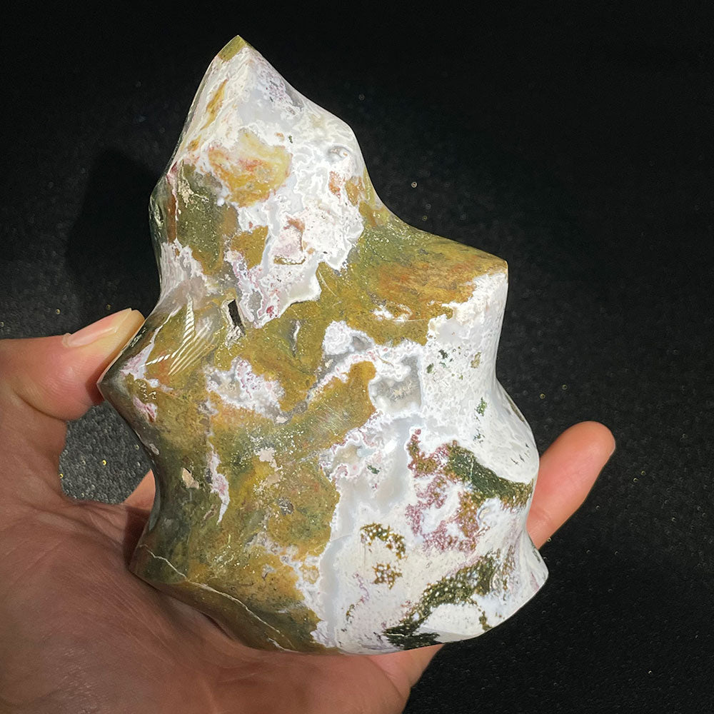 Exact Piece: Massive 1.15kg Earthy Ocean Jasper Flame Carving