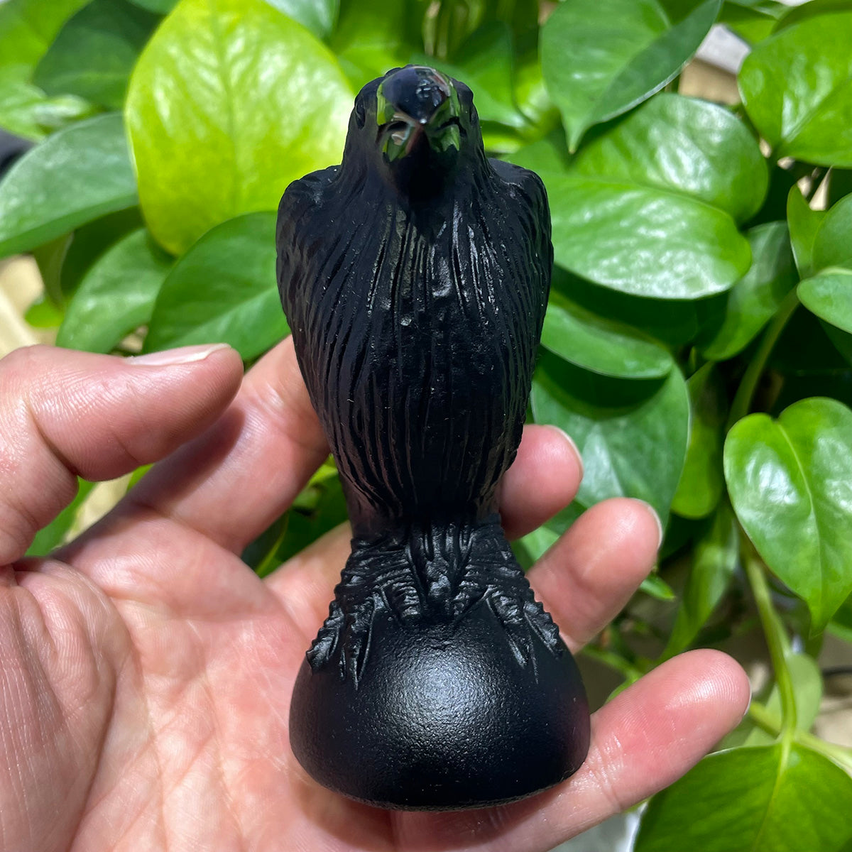 Black Obsidian Raven Statues Real Crystal Crow Figurine Decor Reiki Healing Stone