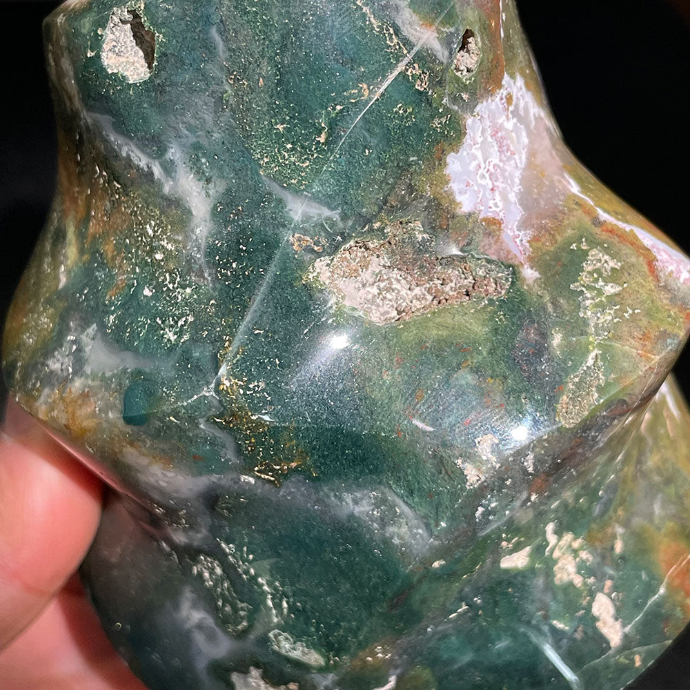 Exact Piece: Massive 1.15kg Earthy Ocean Jasper Flame Carving