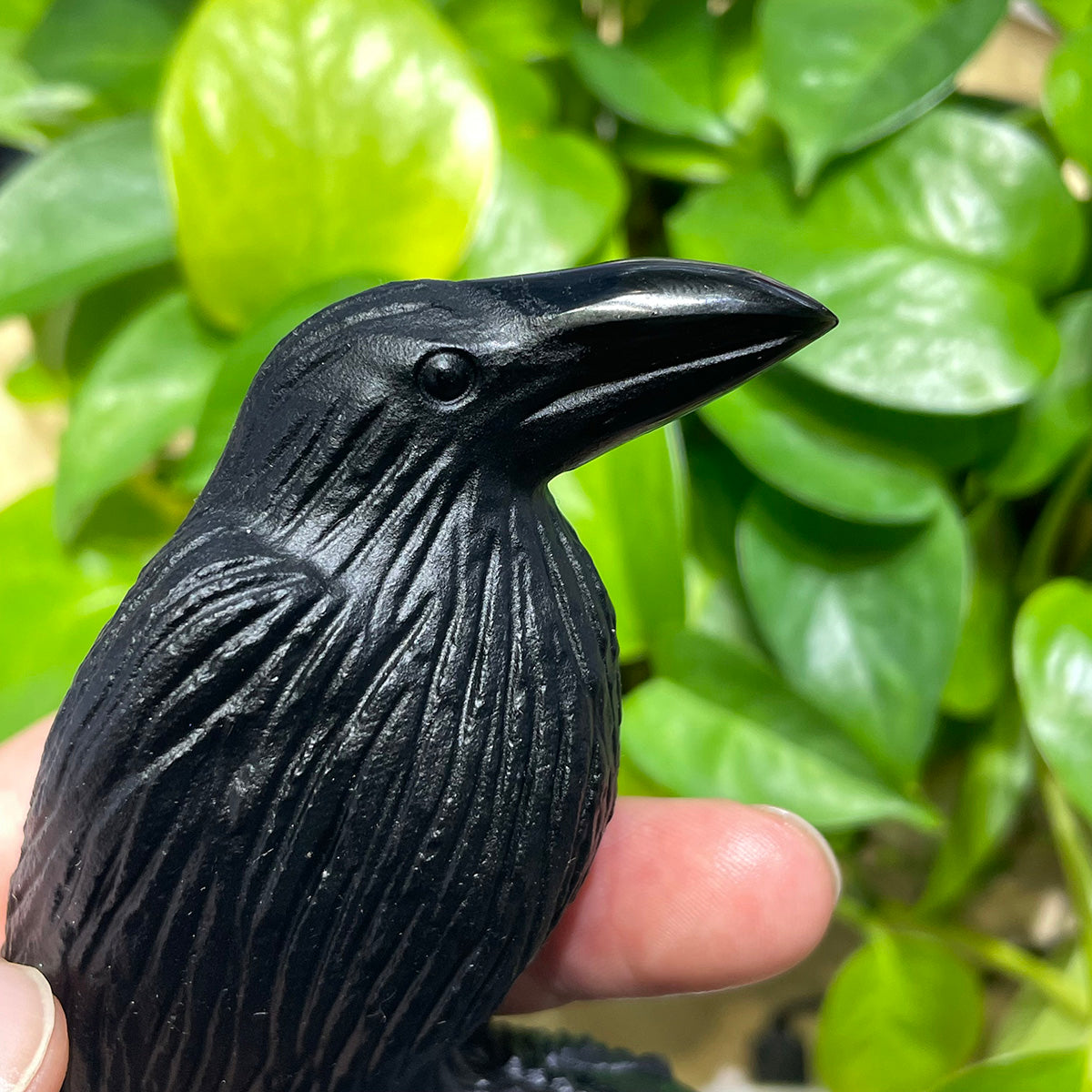 Black Obsidian Raven Statues Real Crystal Crow Figurine Decor Reiki Healing Stone