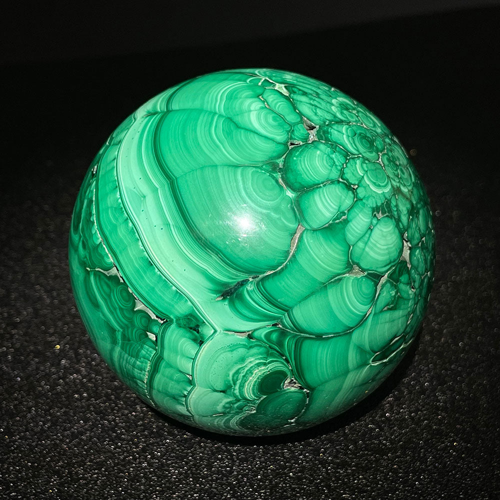 Premium Polished Malachite Crystal Sphere - Rich Green Concentric Patterns