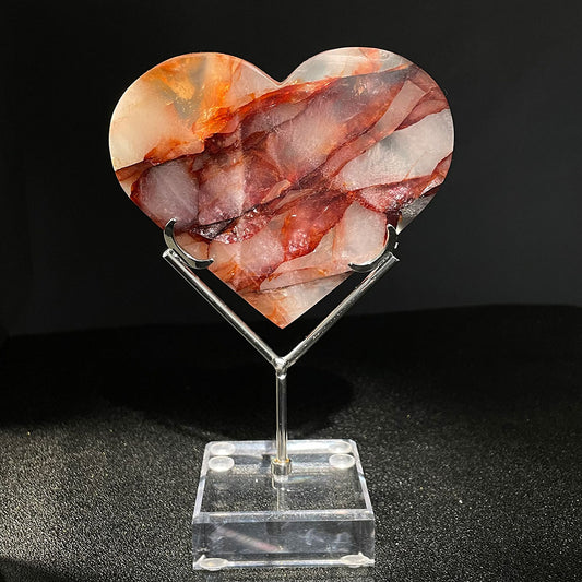 Large Fire Quartz Heart with Stand (110mm)