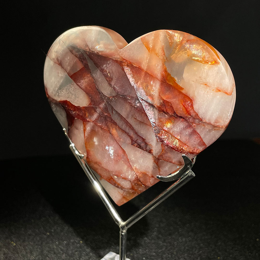 Large Fire Quartz Heart with Stand (110mm)