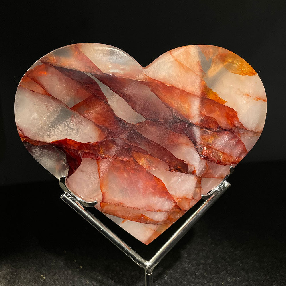 Large Fire Quartz Heart with Stand (110mm)