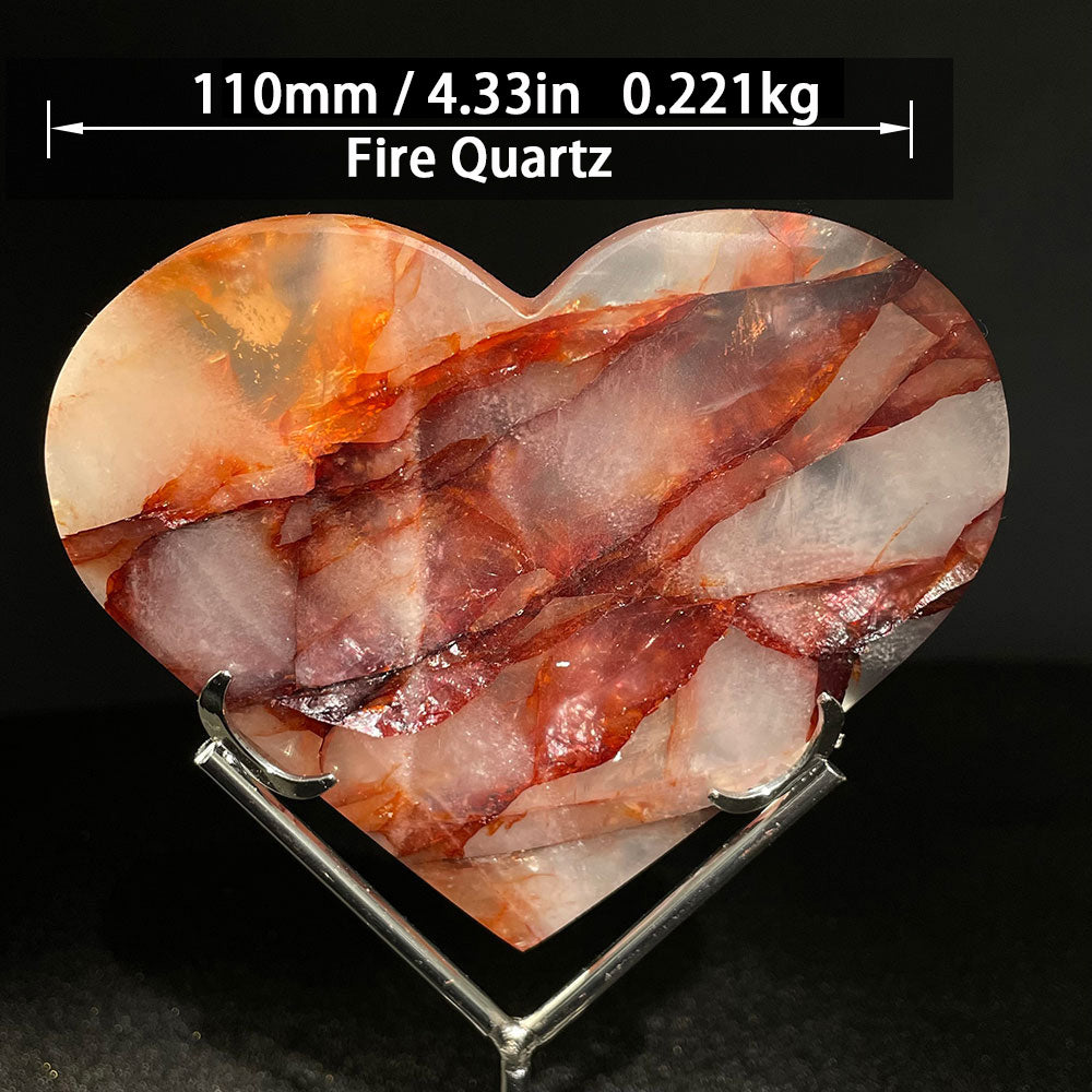 Large Fire Quartz Heart with Stand (110mm)