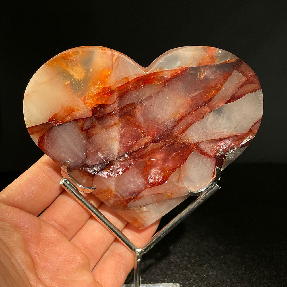 Large Fire Quartz Heart with Stand (110mm)