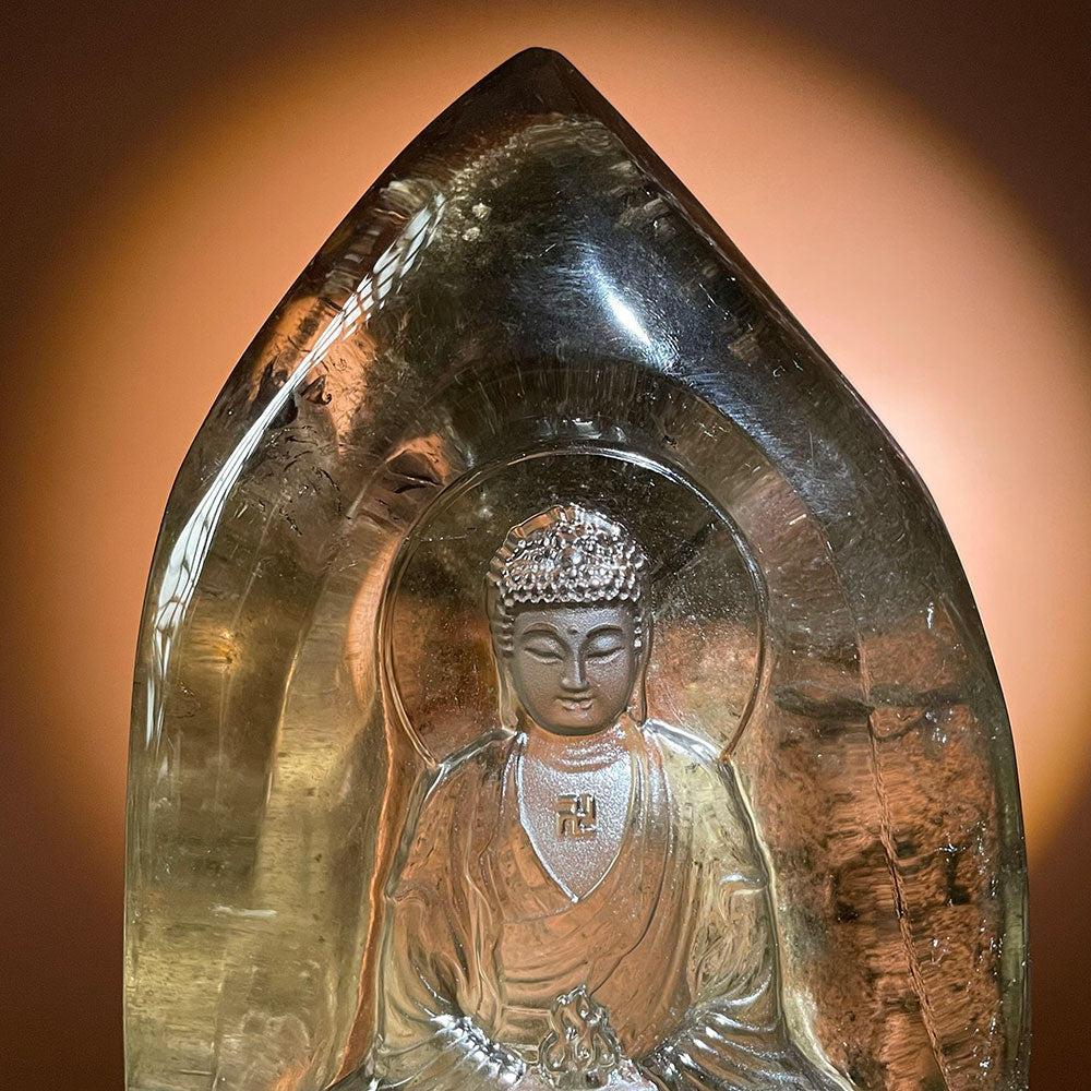 Natural Scenic Phantom Quartz Buddha Statue - Lodolite Zen Decor