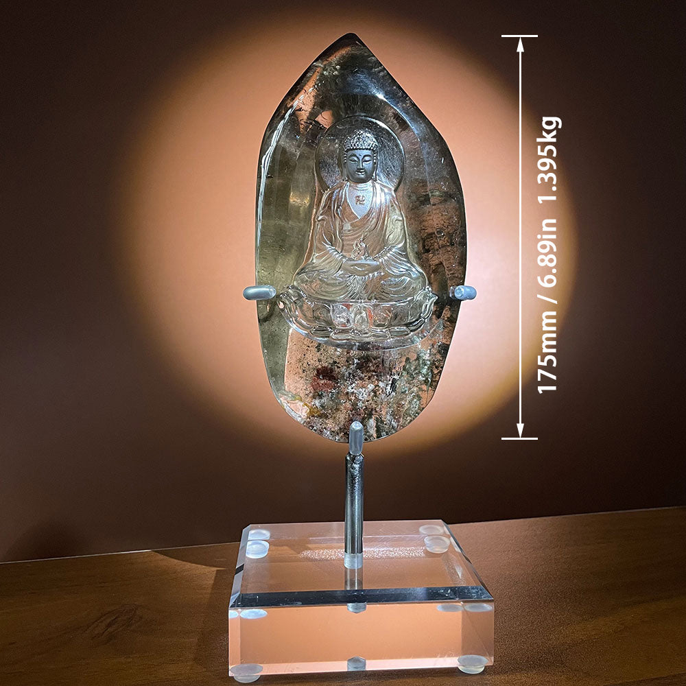 Natural Scenic Phantom Quartz Buddha Statue - Lodolite Zen Decor