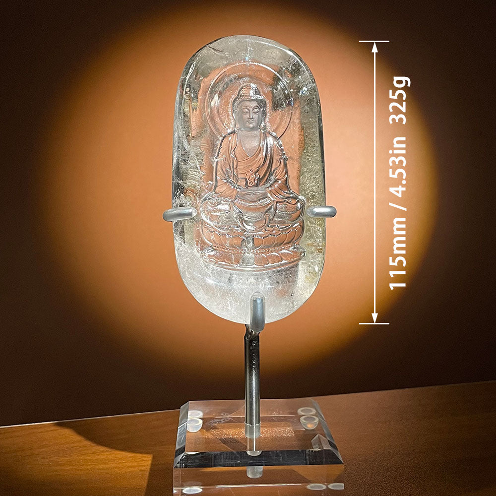 Exact Piece: Master Carved Clear Quartz Buddha Statue with Stand (115mm)