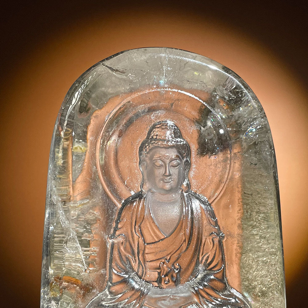Exact Piece: Master Carved Clear Quartz Buddha Statue with Stand (115mm)