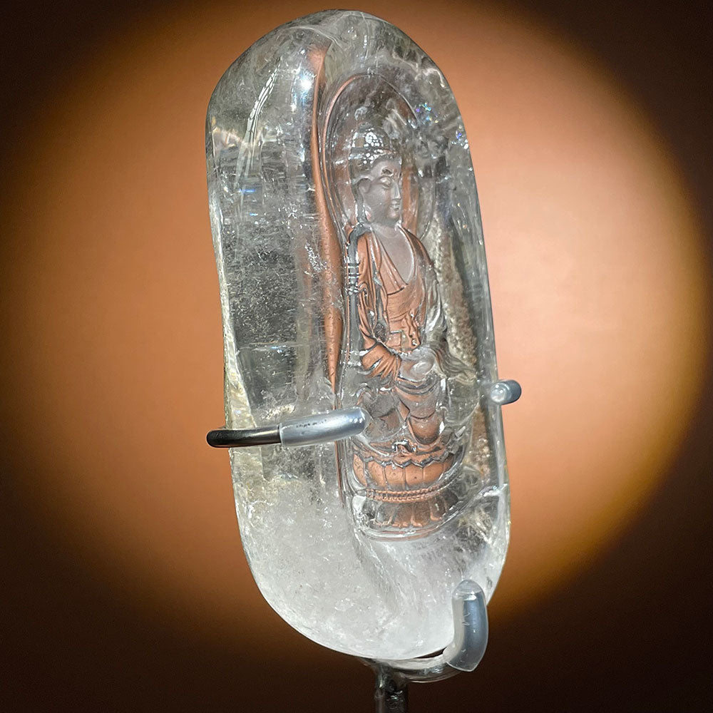 Exact Piece: Master Carved Clear Quartz Buddha Statue with Stand (115mm)