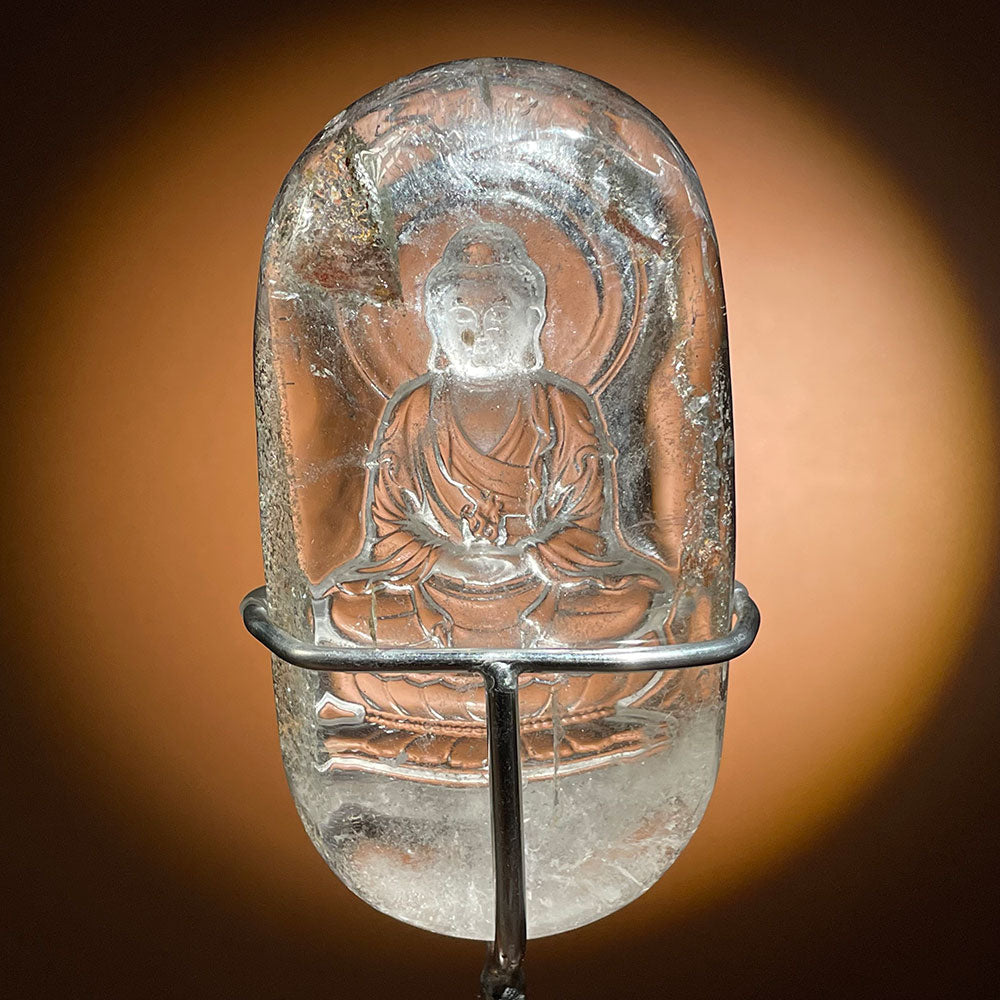 Exact Piece: Master Carved Clear Quartz Buddha Statue with Stand (115mm)