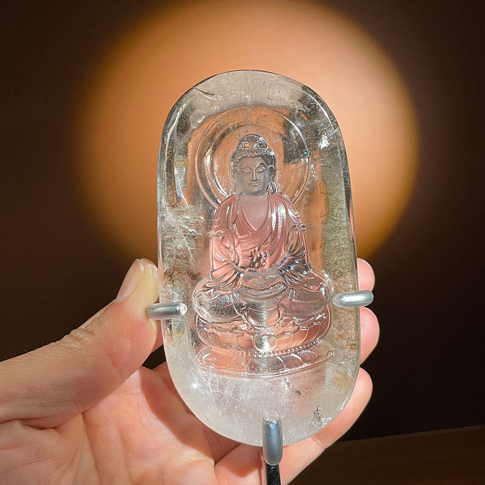 Exact Piece: Master Carved Clear Quartz Buddha Statue with Stand (115mm)