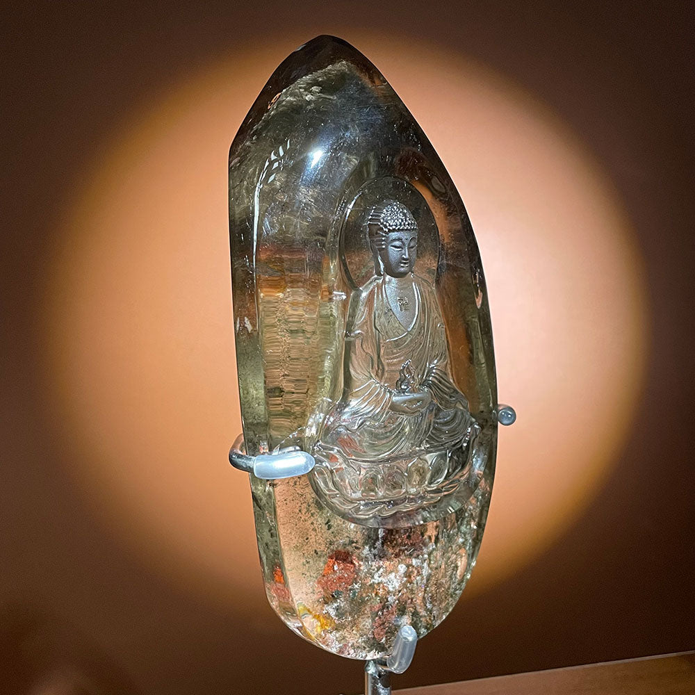 Natural Scenic Phantom Quartz Buddha Statue - Lodolite Zen Decor