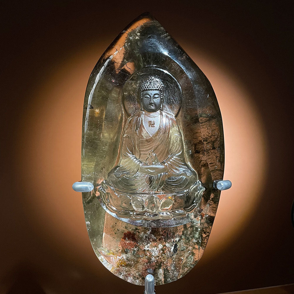 Natural Scenic Phantom Quartz Buddha Statue - Lodolite Zen Decor