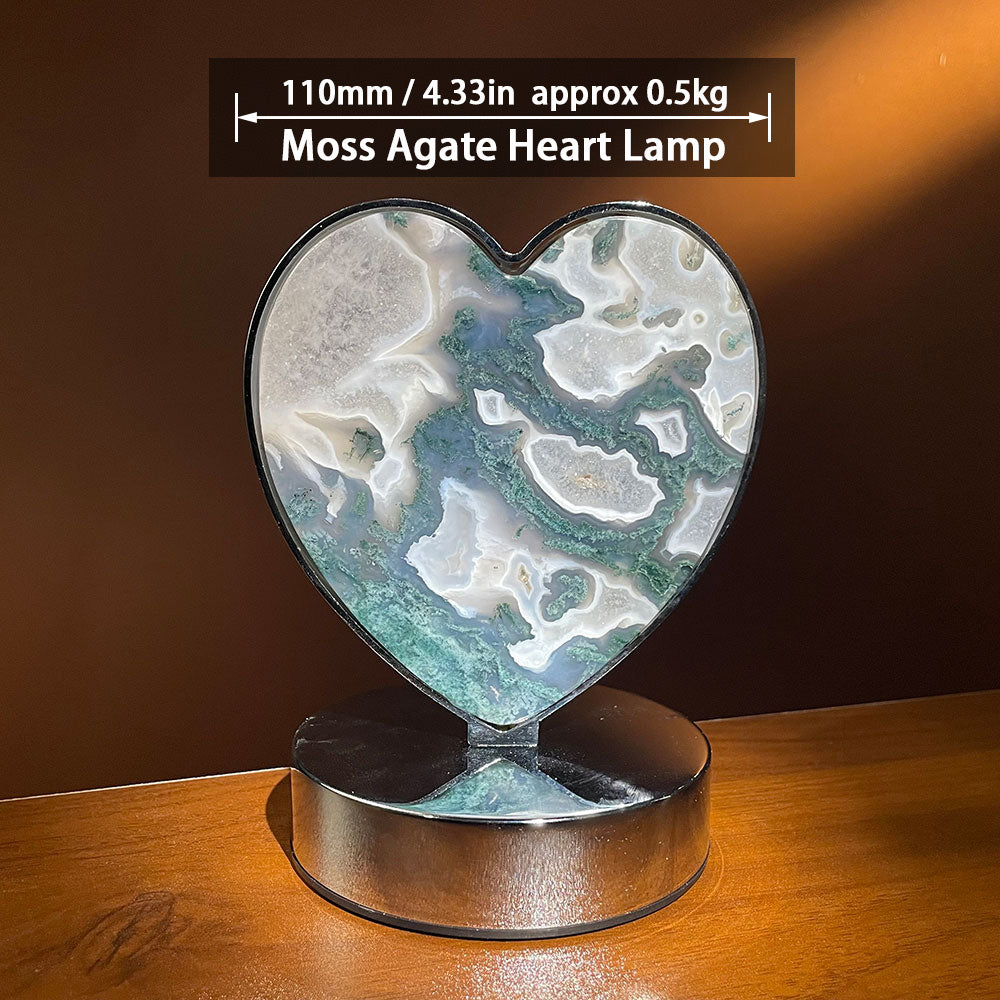 Natural Moss Agate Heart LED Crystal Lamp