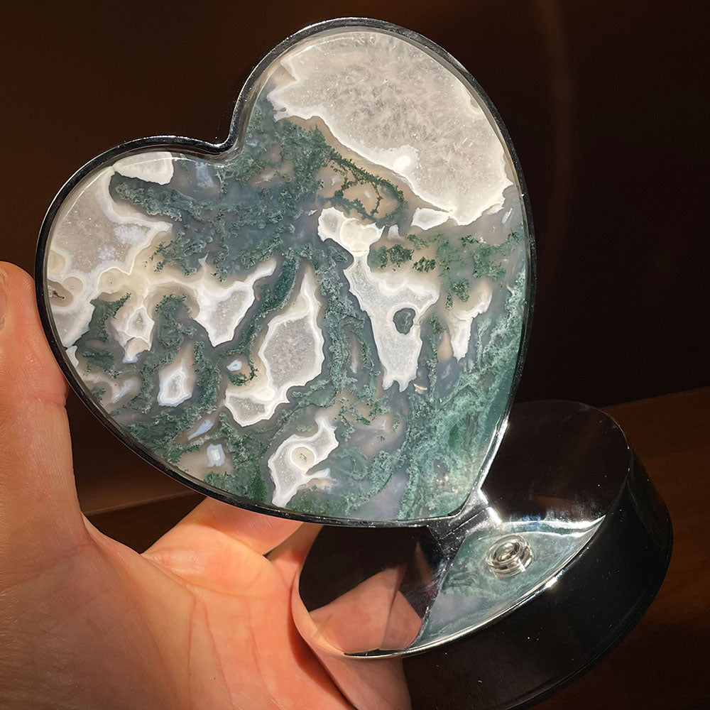 Natural Moss Agate Heart LED Crystal Lamp