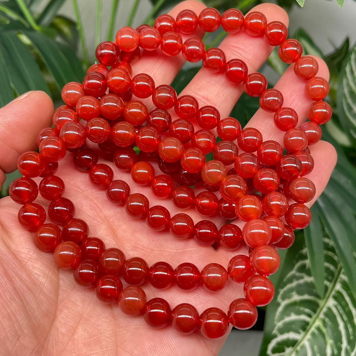 Red Carnelian Agate Bead Bracelet