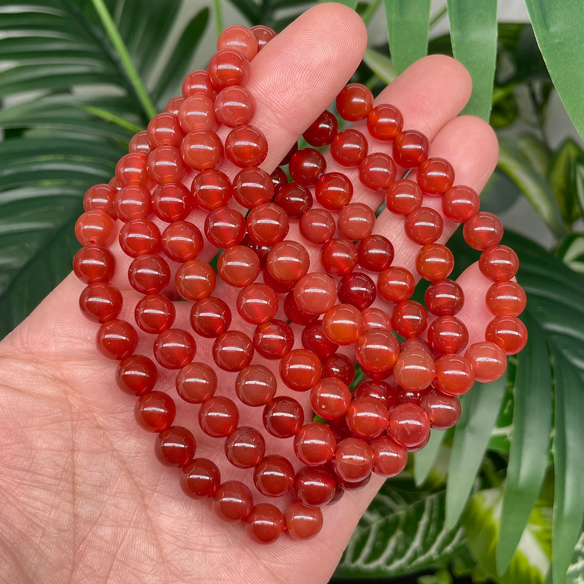 Red Carnelian Agate Bead Bracelet