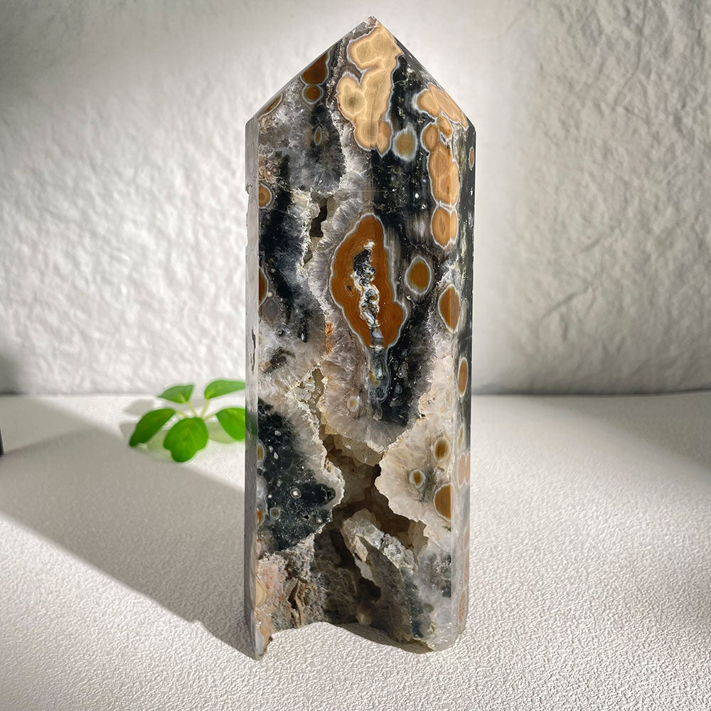 Natural Orbicular Ocean Jasper Crystal Point - Bold Bullseye Patterns
