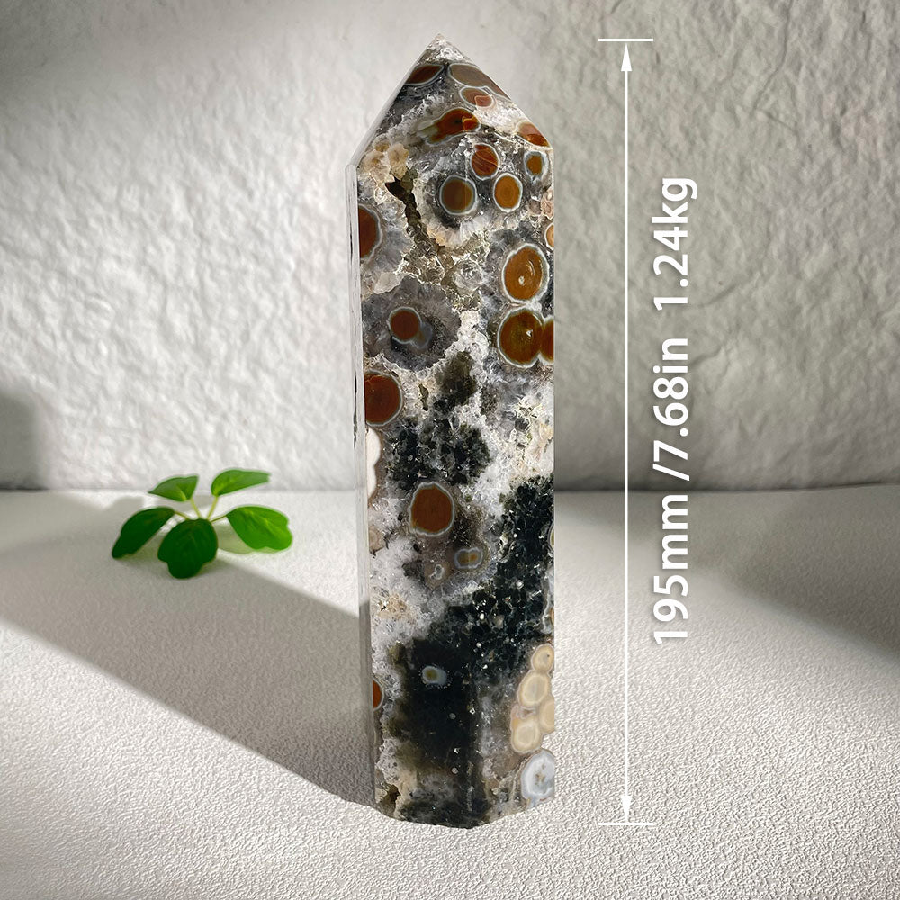 Natural Orbicular Ocean Jasper Crystal Point - Bold Bullseye Patterns