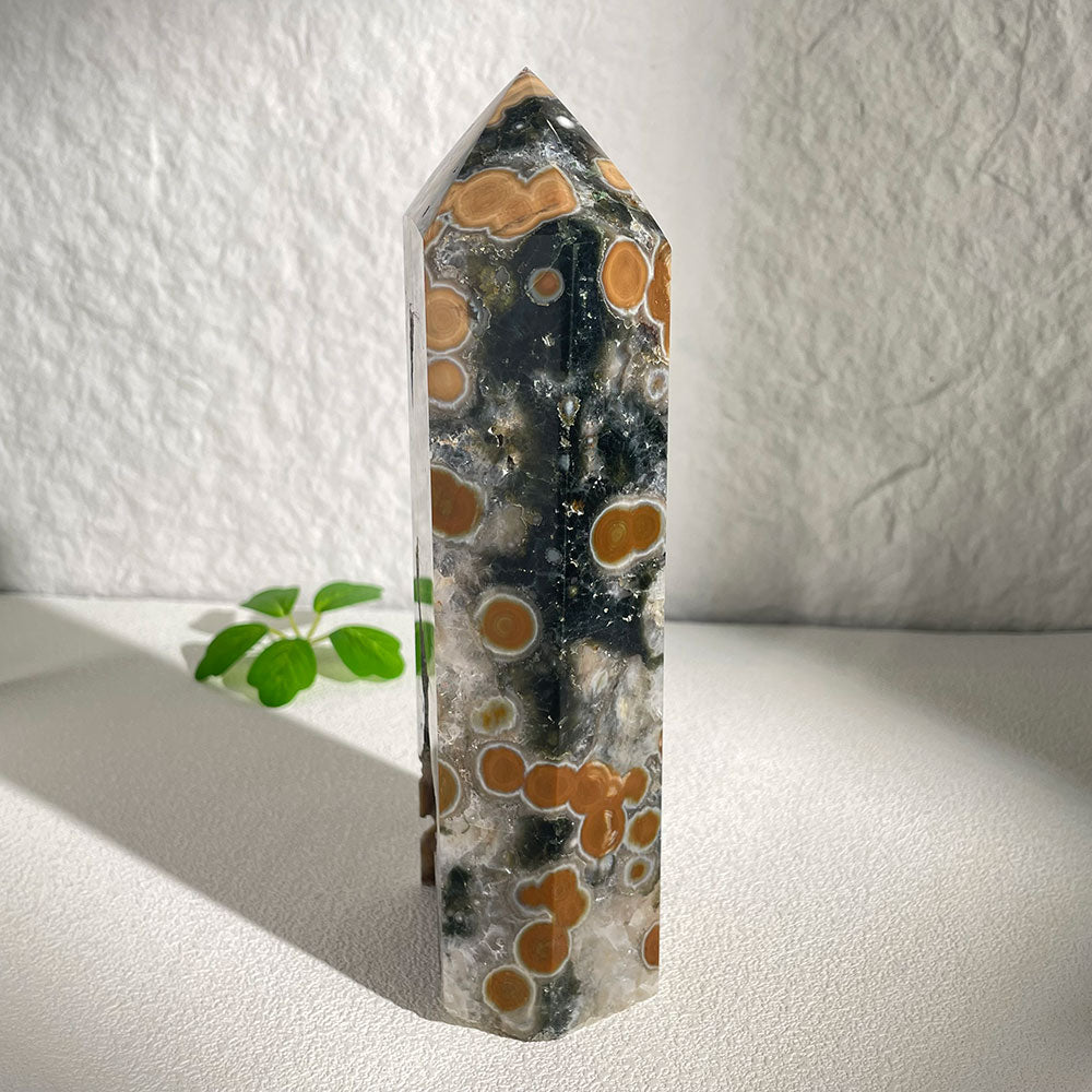 Natural Orbicular Ocean Jasper Crystal Point - Bold Bullseye Patterns