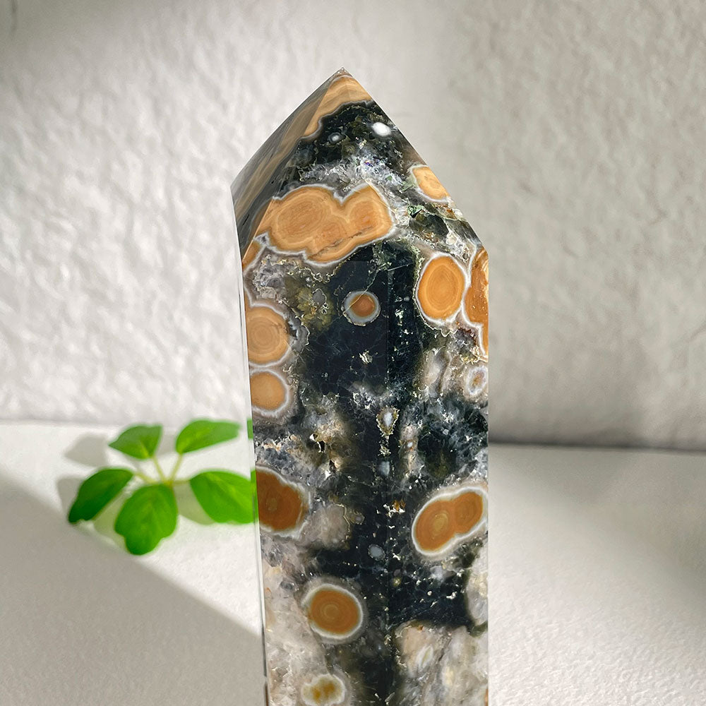 Natural Orbicular Ocean Jasper Crystal Point - Bold Bullseye Patterns