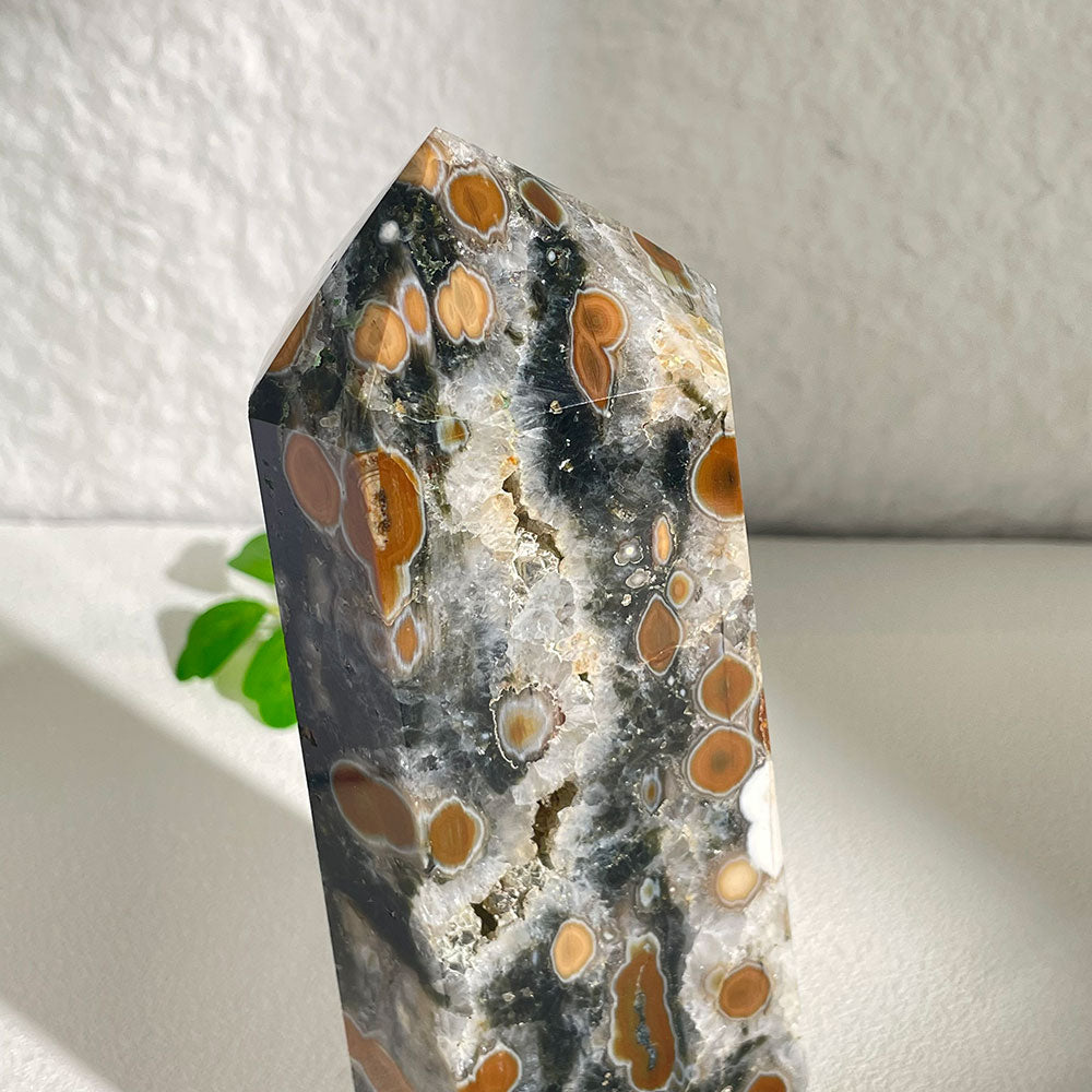Natural Orbicular Ocean Jasper Crystal Point - Bold Bullseye Patterns