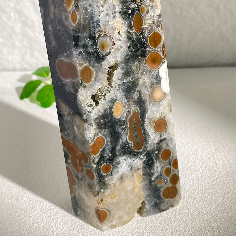 Natural Orbicular Ocean Jasper Crystal Point - Bold Bullseye Patterns