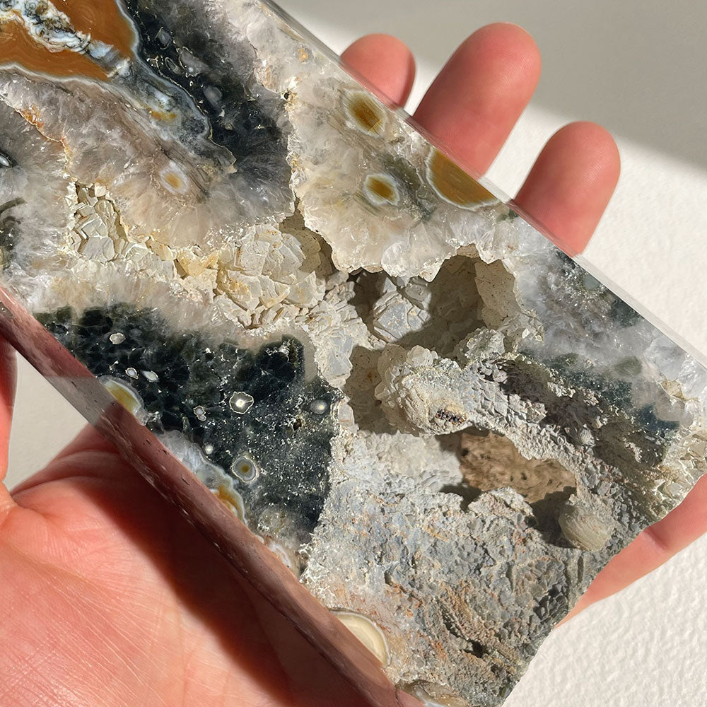 Natural Orbicular Ocean Jasper Crystal Point - Bold Bullseye Patterns
